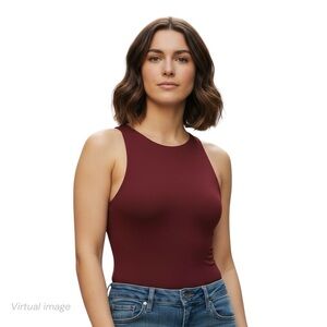 Sleeveless Bodysuit - Racerback Halter Neck, Burgundy, XL (NWT)